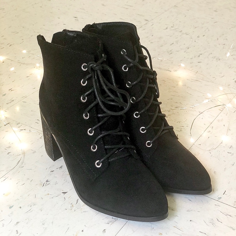 Black Suede Lace-Up Booties